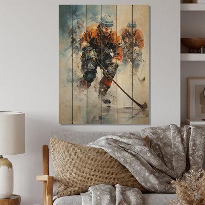 Red Barrel Studio® Jahvier Winter Hockey Olympic Games Ice On Wood Print Metal in Brown | 32 H x 24 W x 0.78 D in | Wayfair