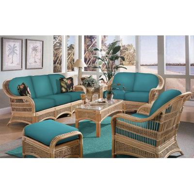 Spice Islands Wicker Spice 6 Piece Conservatory Living Room Set Polyester in Green Blue Yellow | 36 H x 84 W x 36 D in | Wayfair Living Room Sets