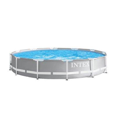 Intex 2.5 ft. x 12 ft. Prism Frame Set Pool w  Pool Solar Cover Tarp Steel in Gray | 30 H x 144 W x 144 D in | Wayfair 26711EH + 28012E